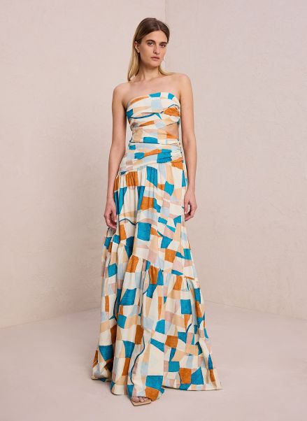Dresses Women A.l.c Amalfi Blue/Apricot Multi Lark Strapless Maxi Dress