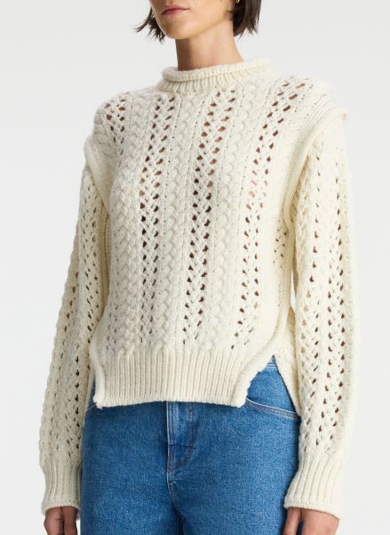 Chandler Cotton Cable Sweater Off White Tops A.l.c Women