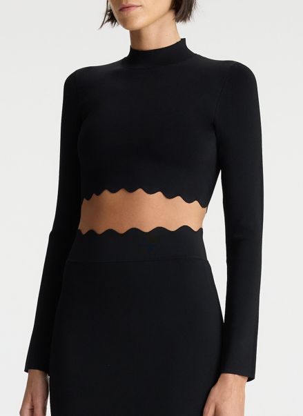 Bea Scalloped Knit Crop Top Sets Women Black A.l.c