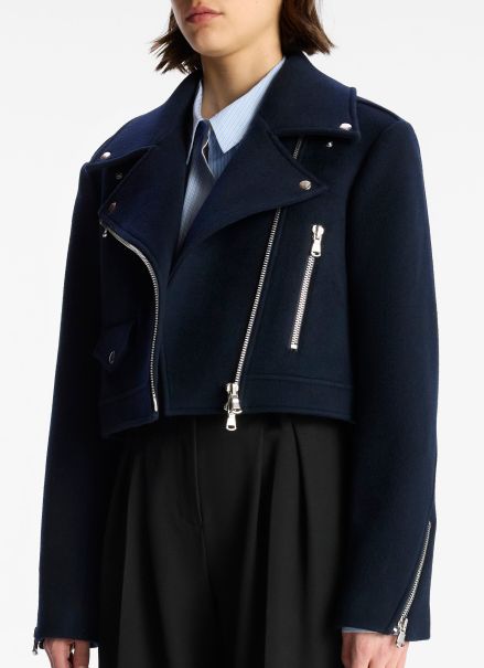 Women Navy Oxford Cropped Wool Jacket Sets A.l.c