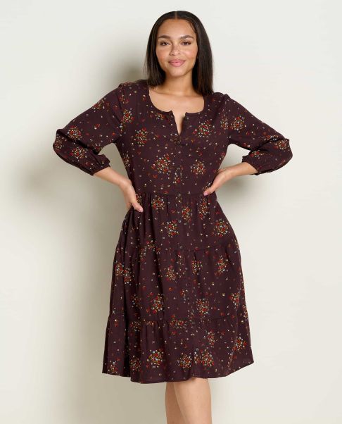 Manzana Tiered Long Sleeve Dress Toad & Co Women Carob Floral Print Dresses Sale