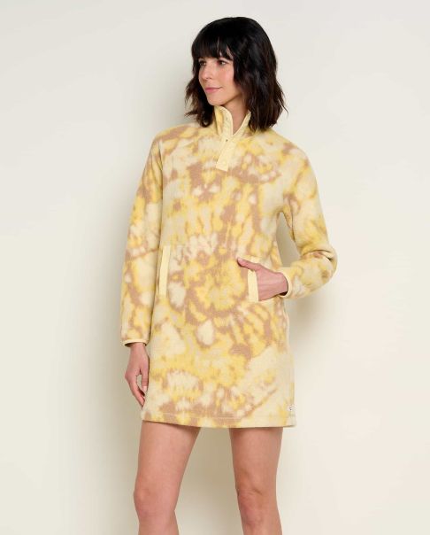 Dresses Toad & Co Women Sleek Barley Tie Dye Print Campo Fleece 1/4 Snap Dress