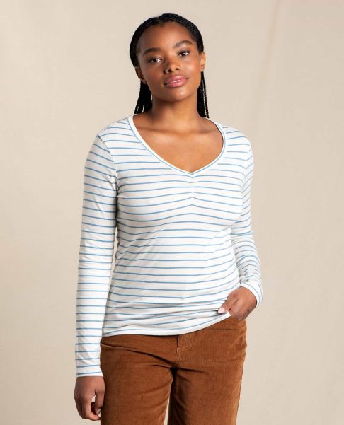 Toad & Co Women Rose Long Sleeve Tee Reliable Egret Stripe Tops & T-Shirts