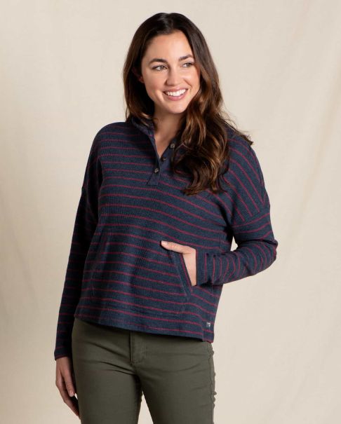 Toad & Co True Navy Foothill Stripe Tops & T-Shirts Eco-Friendly Women Foothill Long Sleeve Hoodie