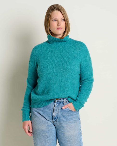 Women Toddy T-Neck Sweater Cyan Performance Toad & Co Sweaters