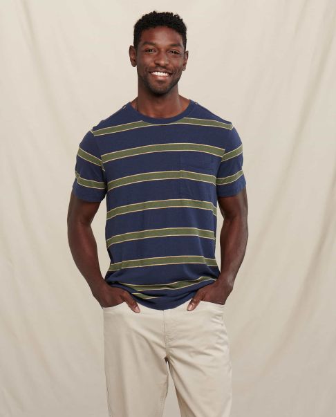 Easy-To-Use Grom Hemp Short Sleeve Tee Men Toad & Co True Navy Wide Stripe T-Shirts